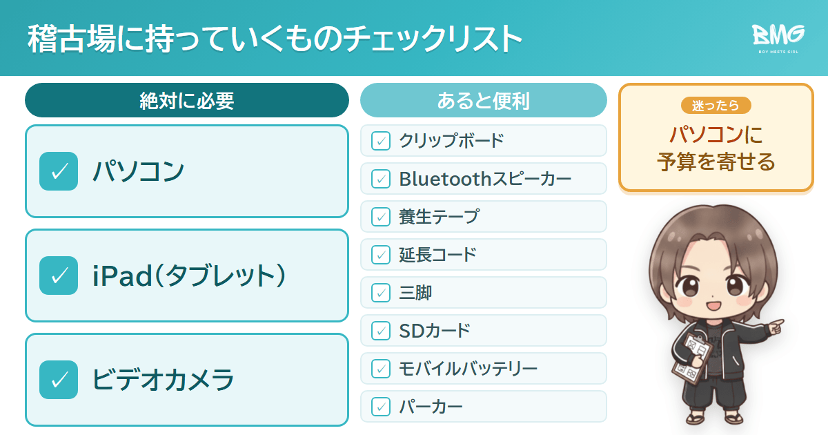 稽古場に持っていくものチェックリスト