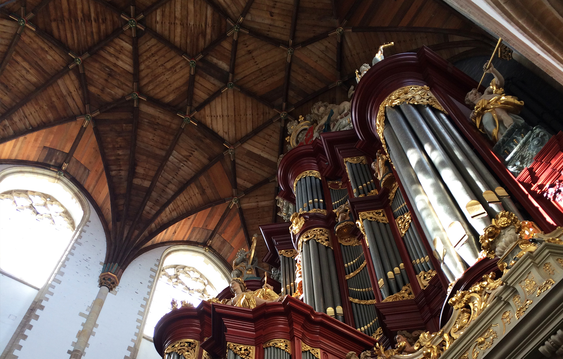 Wood ceiling and organ at St. Bavo