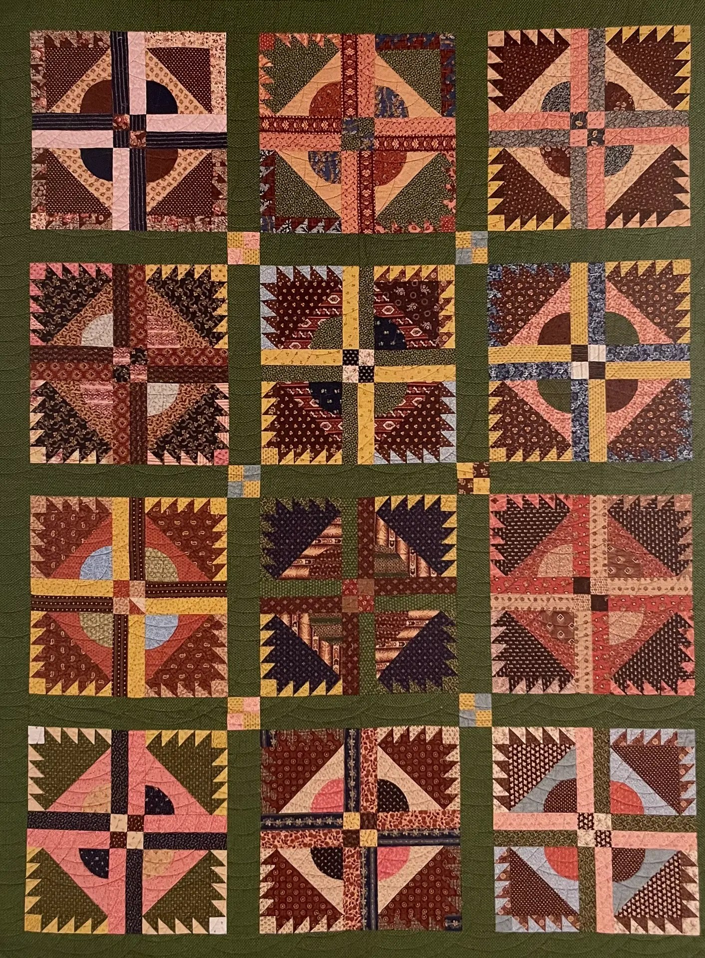 World’s Fair art quilt featuring colorful geometric blocks and traditional quilt patterns
