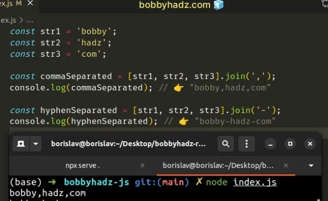 Concatenate Strings With A Separator Using JavaScript | Bobbyhadz