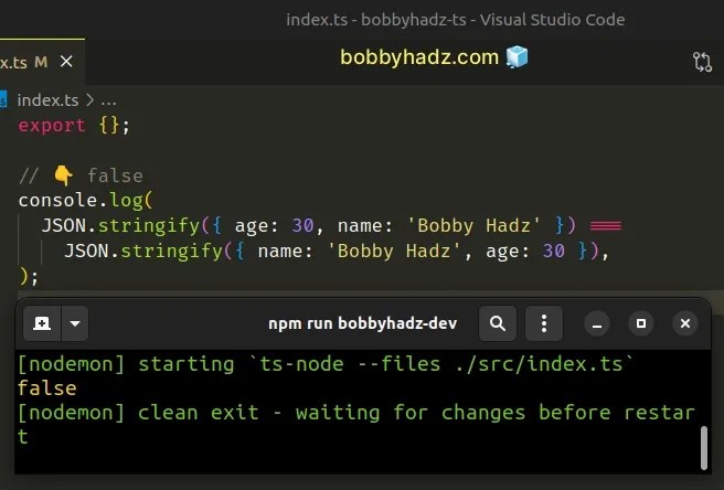 How to compare Objects in TypeScript | bobbyhadz (2) How to compare Objects in TypeScript | bobbyhadz (2)
