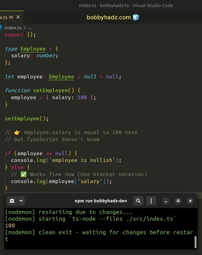 Property does not exist on type 'never' in TypeScript | bobbyhadz (2) Property does not exist on type 'never' in TypeScript | bobbyhadz (2)