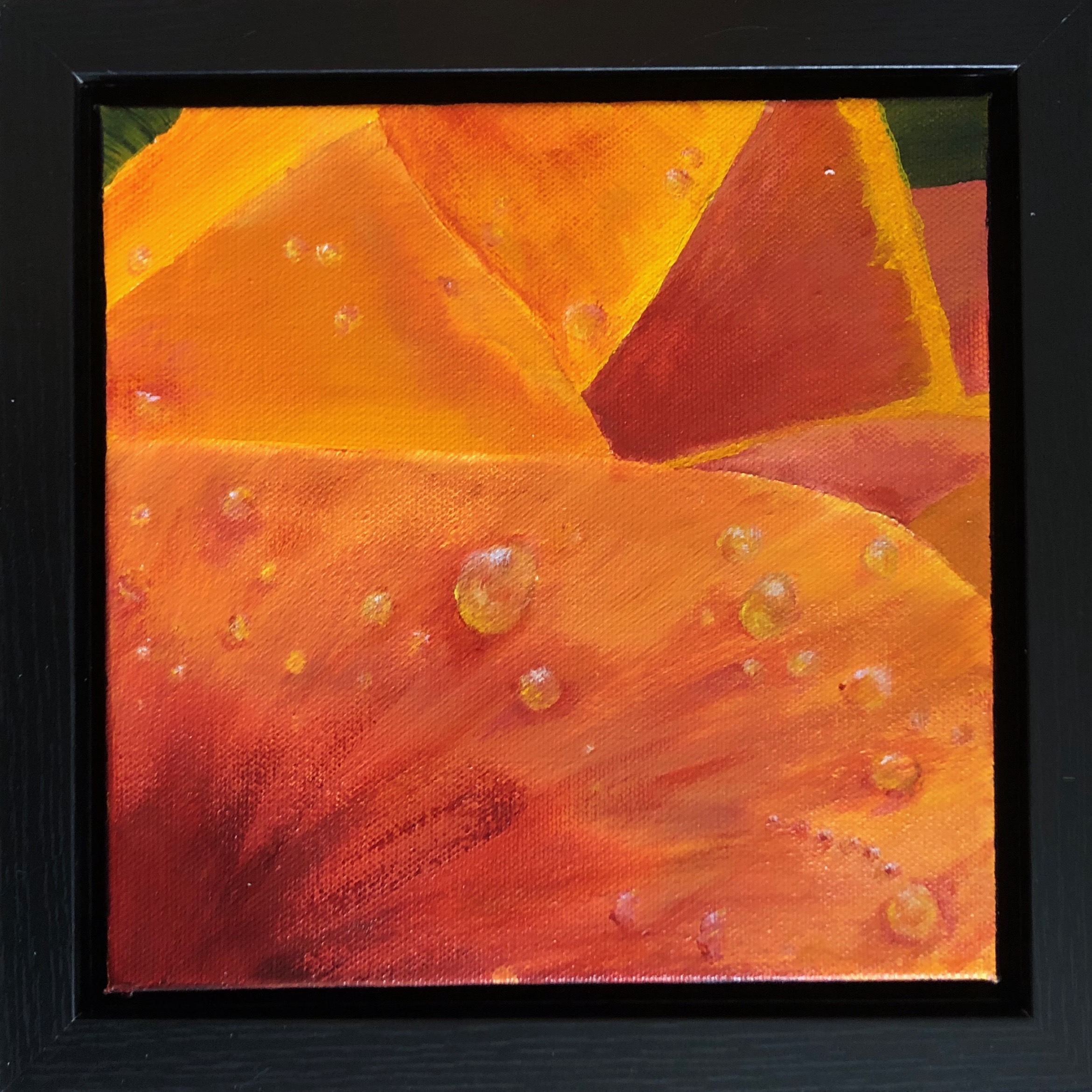 "Dew Tell": 8" x 8" acrylic original (9" x 9" with frame) - $225