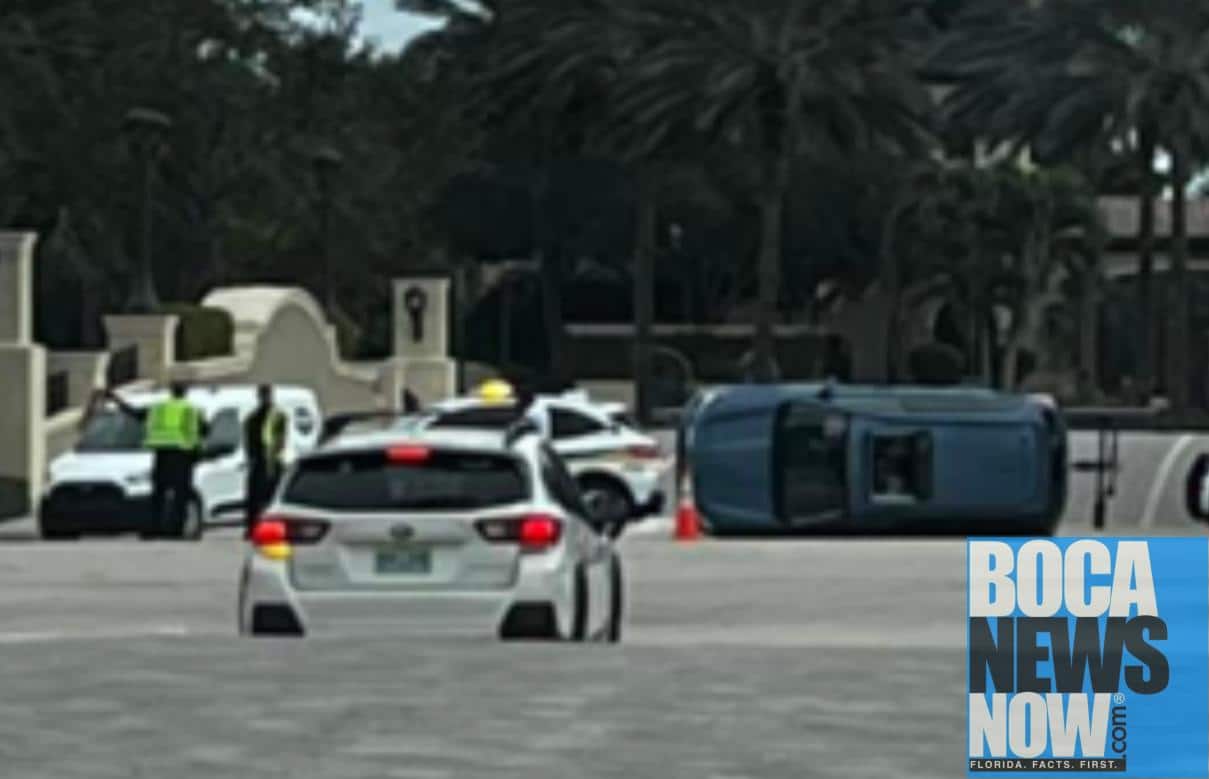 Overturned Car Blocks Entrance To "The Bridges" In West Delray Beach - Vimarsana News