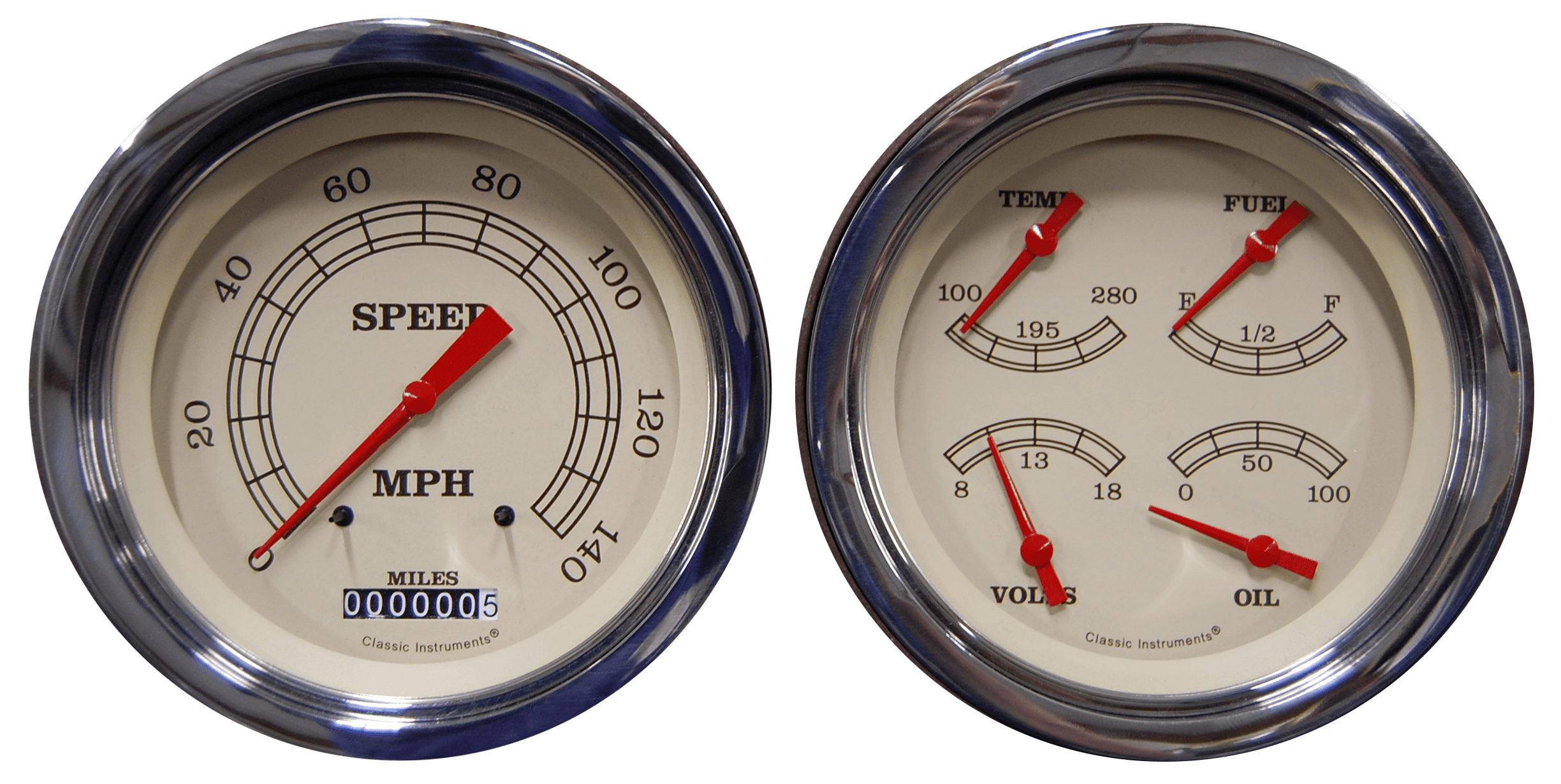 1947-1953 Chevy Truck Eyebrow Aluminum Adapter Rings w/ Classic Instruments Gauges
