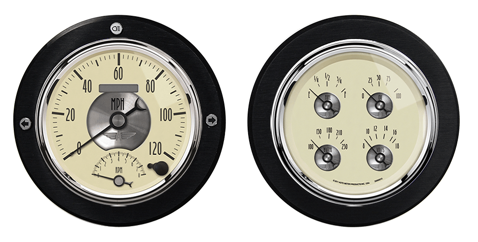 1954-1955 Chevy Truck Aluminum Adapter Rings w/ AutoMeter Prestige Series Gauges (8 mm indicators)
