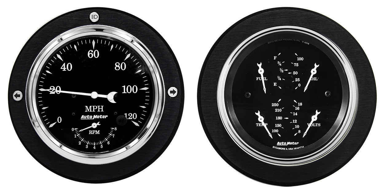 1954-1955 1st Series Chevy Truck Aluminum Adapter Rings w/ Auto Meter Old Tyme Black Gauges