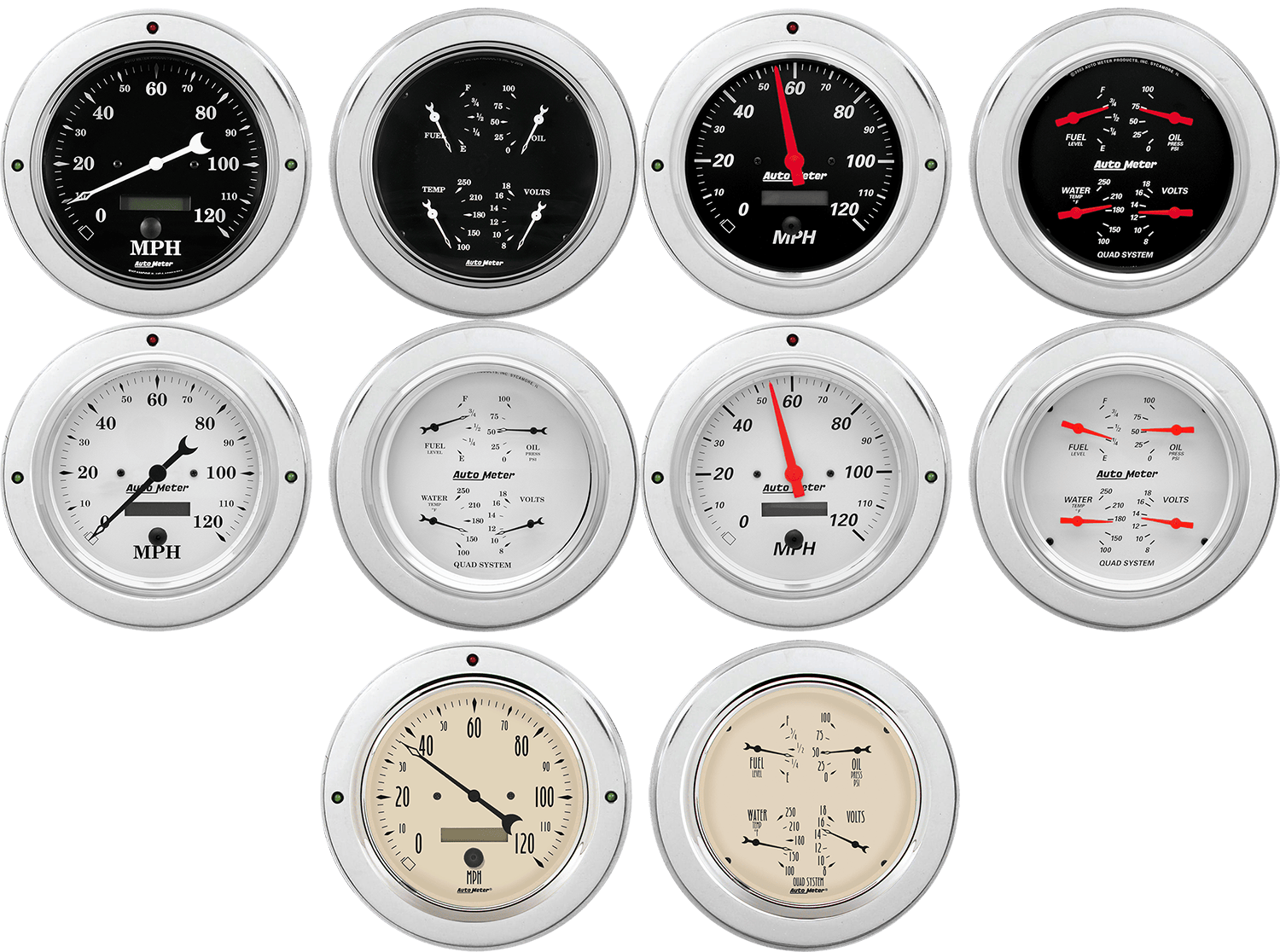 1954-1955 Chevy Truck Aluminum Adapter Rings w/ Auto Meter Street Rod Series Gauges