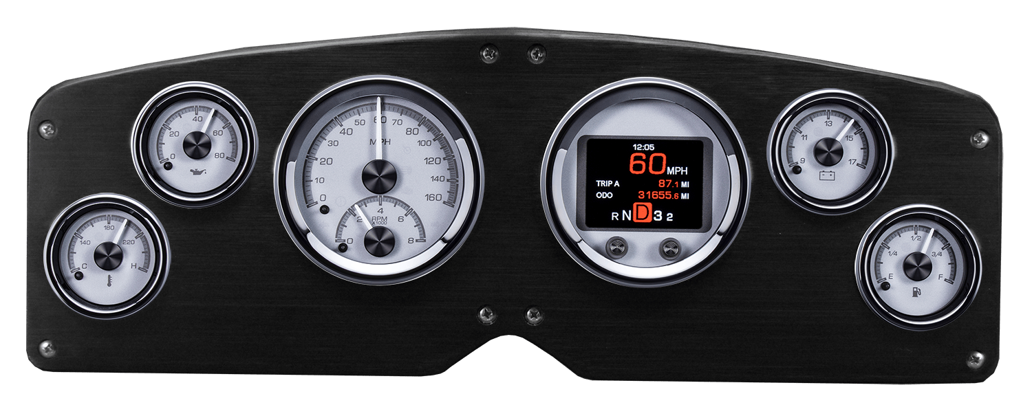 1954-1955 GMC Truck Aluminum Gauge Panel w/ Dakota Digital HDX Silver Alloy Gauges