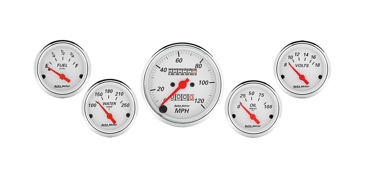 1300 Auto Meter Arctic White 5 Gauge Kit w/ Mechanical Speedometer (3 1/8" & 2 1/16")