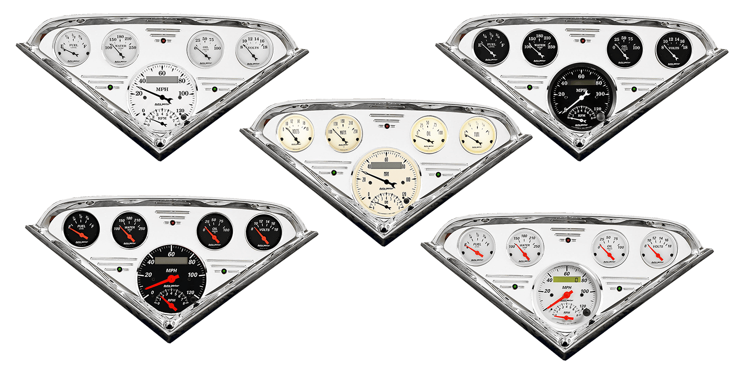 1955-1959 Chevy Truck Billet Aluminum Gauge Panel w/ Auto Meter Street Rod Series Gauges (Speedo/Tach)