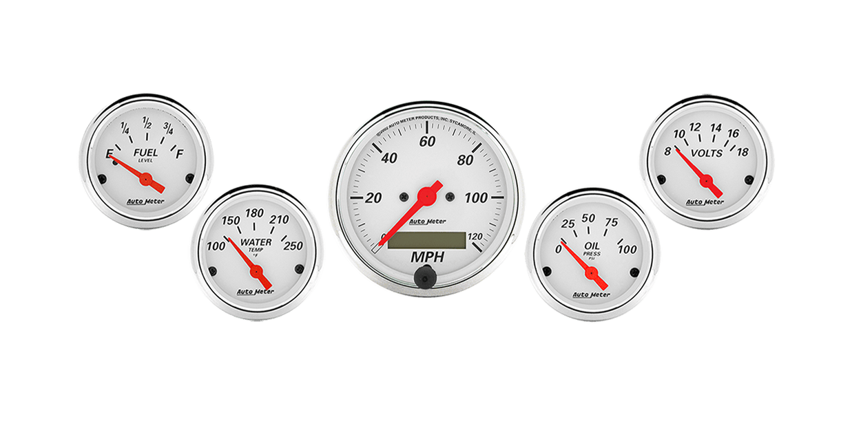 1302 Auto Meter Arctic White 5 Gauge Kit w/ Electric Speedometer (3 1/8" & 2 1/16")