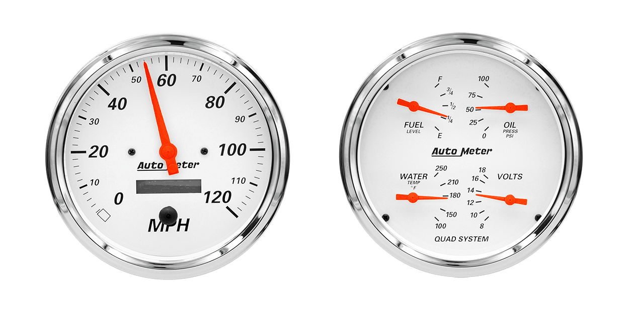 1303 AutoMeter Arctic White 2 Gauge Kit (5" Speedometer & Quad)