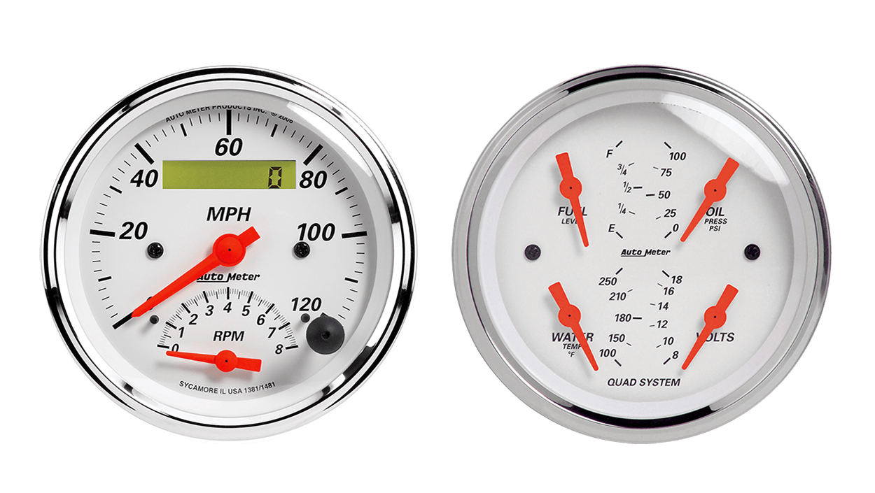 1309 Auto Meter Arctic White 2 Gauge Kit (3 3/8" Speedometer/Tachometer & Quad)