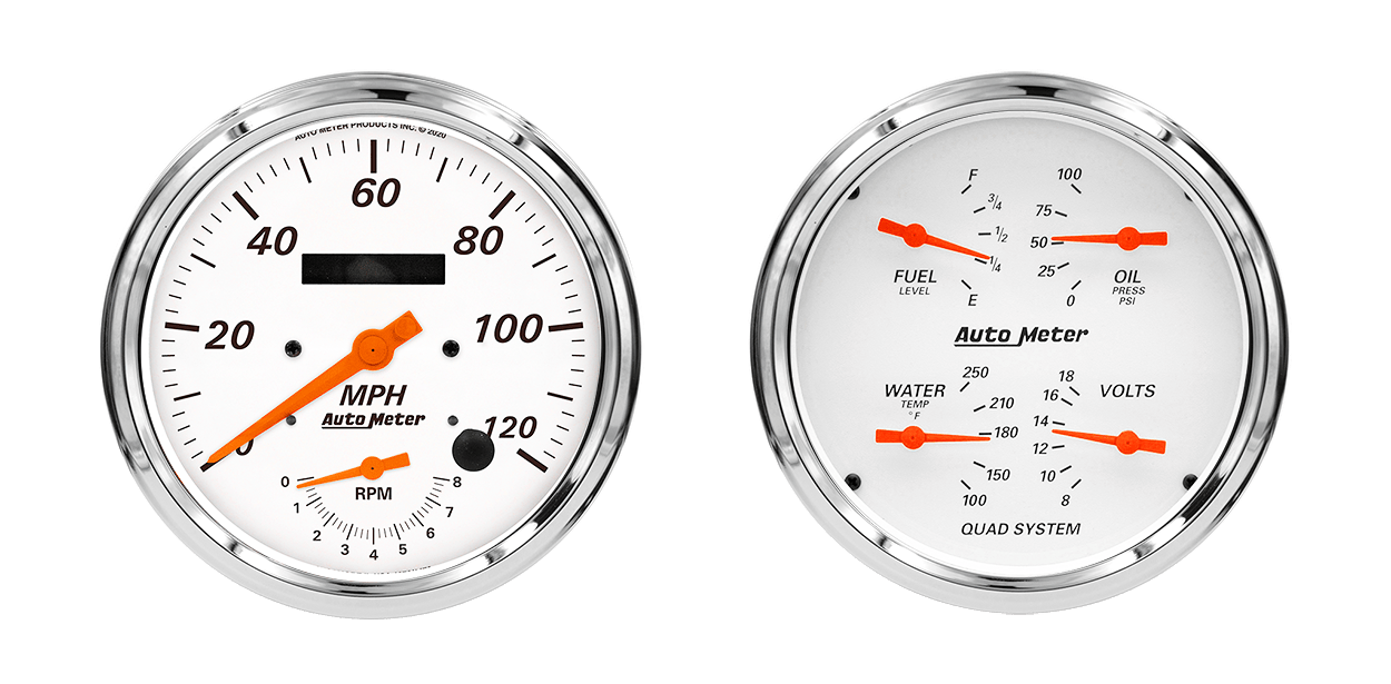 1352 Auto Meter Arctic White 2 Gauge Kit (5" Speedometer/Tachometer & Quad)
