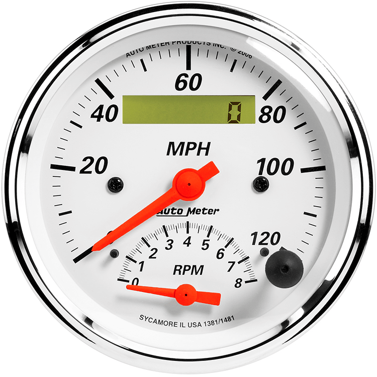 1381 Auto Meter Arctic White 3 3/8" Speedometer/Tachometer Combo Gauge (120 MPH / 8,000 RPM)