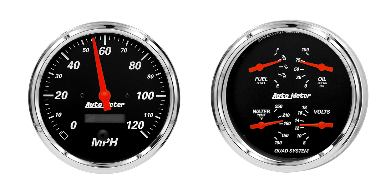 1403 AutoMeter Designer Black 2 Gauge Kit (5" Speedometer & Quad)