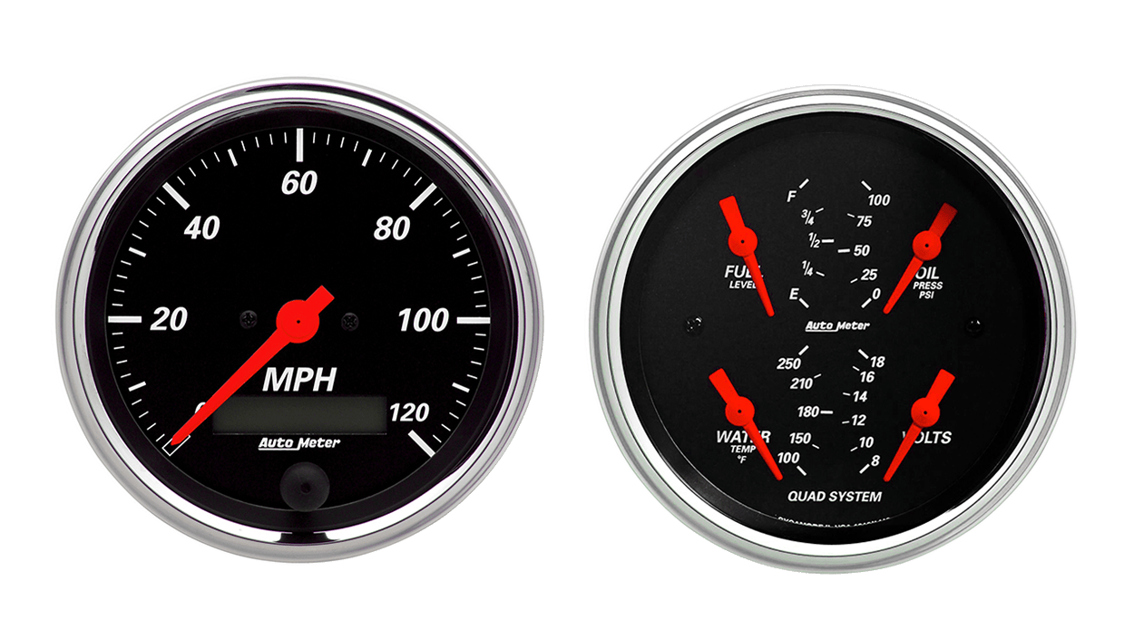1408 Auto Meter Designer Black 2 Gauge Kit (3 3/8" Speedometer & Quad)