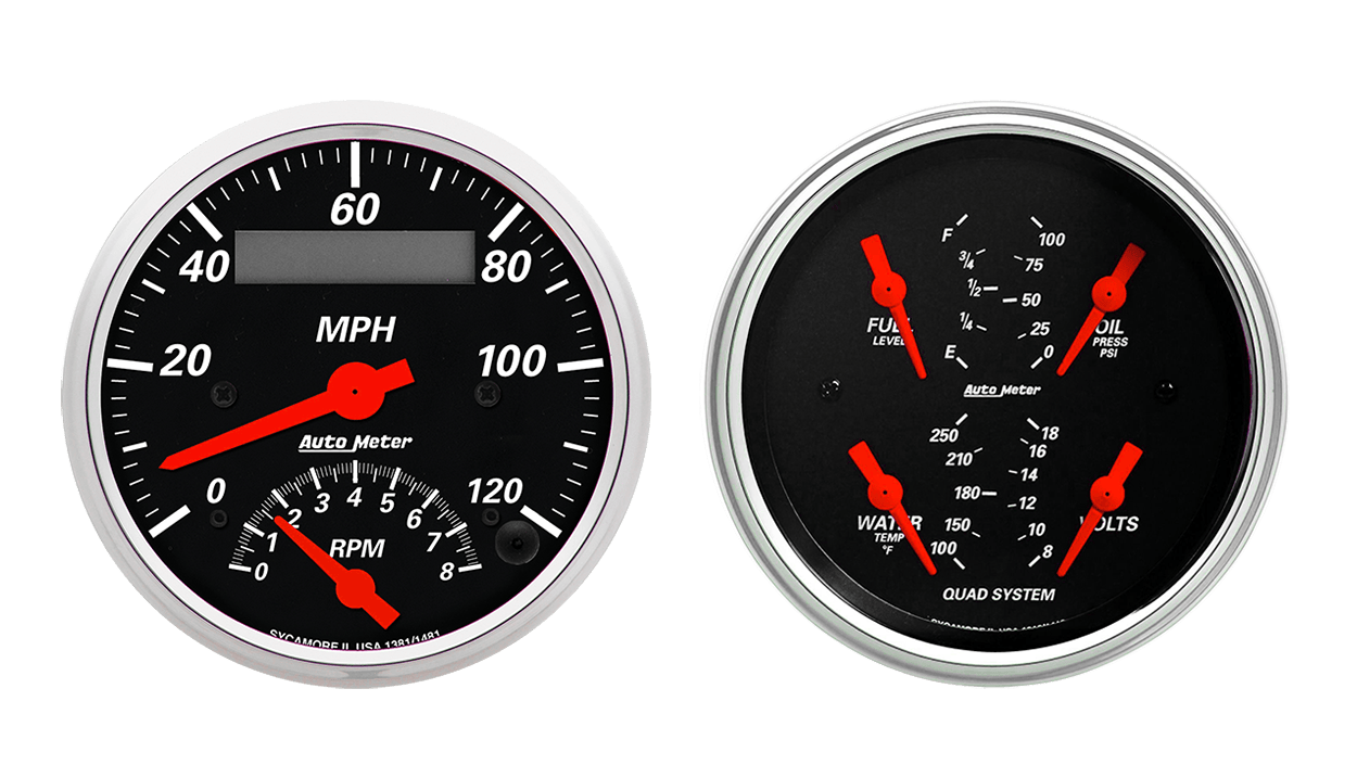 1409 Auto Meter Designer Black 2 Gauge Kit (3 3/8" Speedometer/Tachometer & Quad)