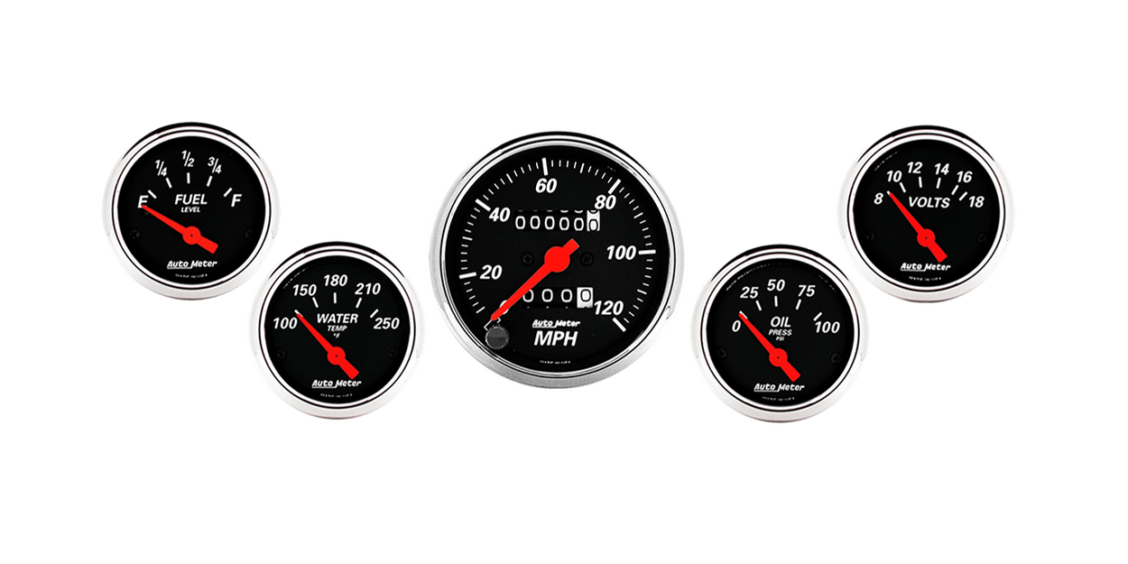1420 Auto Meter Designer Black 5 Gauge Kit w/ Mechanical Speedometer (3 1/8" & 2 1/16")
