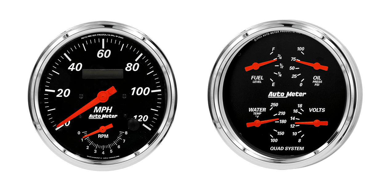 1452 AutoMeter Designer Black 2 Gauge Kit (5″ Speedometer/Tach & Quad)