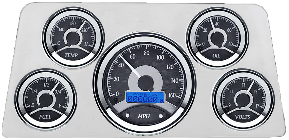 1960-1961 GMC Truck Billet Aluminum 5 Gauge Direct Fit Panel w/ Dakota Digital VHX-1050 Black Alloy Gauges
