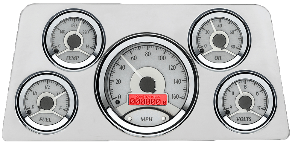1960-1961 GMC Truck Billet Aluminum 5 Gauge Direct Fit Panel w/ Dakota Digital VHX-1050 Silver Alloy Gauges