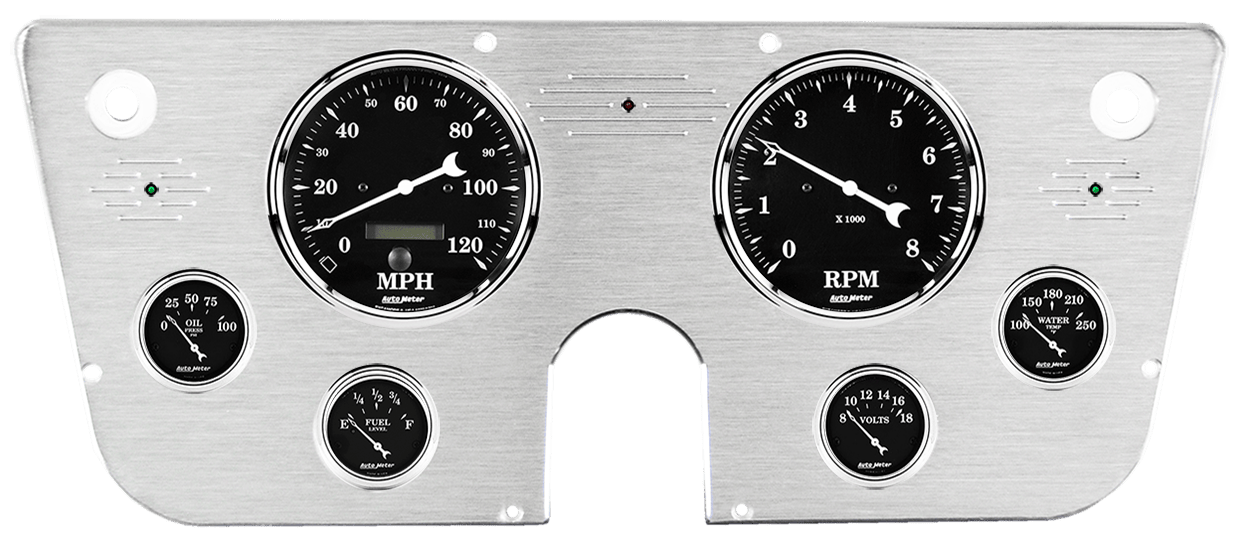 1967-1972 Chevy Truck Aluminum Gauge Panel w/ Auto Meter Old Tyme Black Gauges