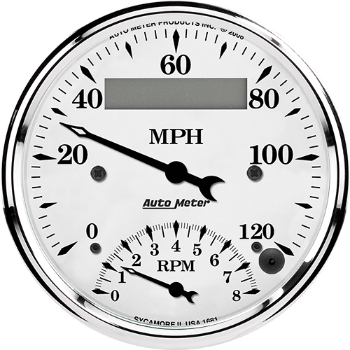 1681 Auto Meter Old Tyme White 3 3/8" Speedometer/Tachometer Combo Gauge (120 MPH / 8,000 RPM)