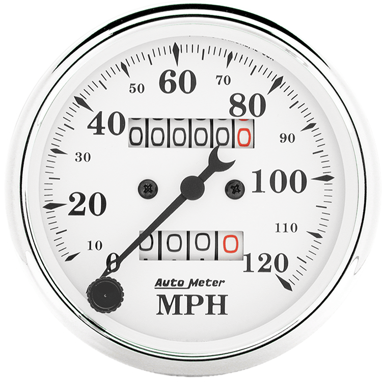 1693 Auto Meter Old Tyme White 3 1/8" Mechanical 0-120 MPH Speedometer