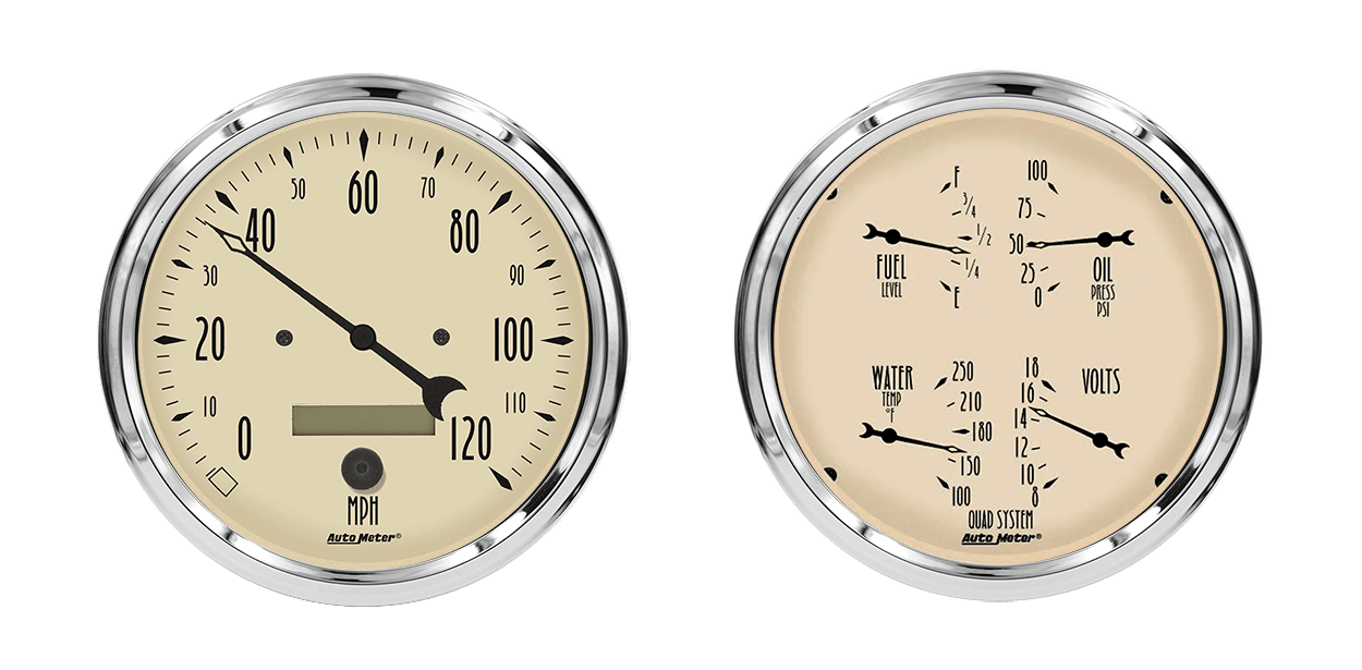 1803 Auto Meter Antique Beige 2 Gauge Kit (5" Speedometer & Quad)