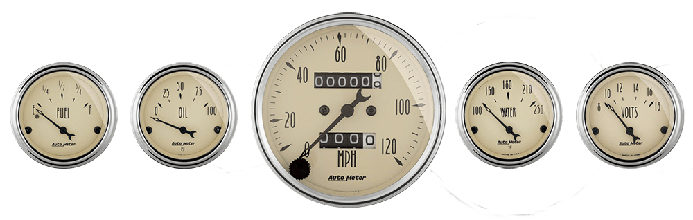 1808 AutoMeter Antique Beige 5 Gauge Kit w/ Mechanical Speedometer (3 1/8" & 2 1/16")