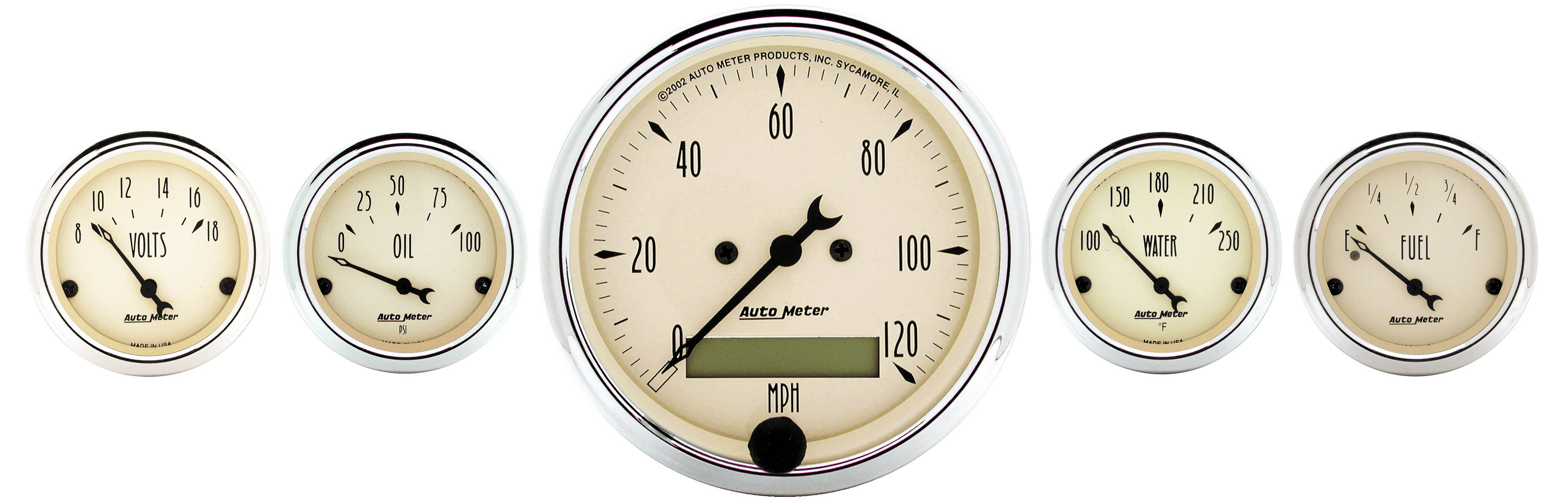 1809 AutoMeter Antique Beige 5 Gauge Kit w/ 120 MPH Electric Speedometer (3 1/8" & 2 1/16")