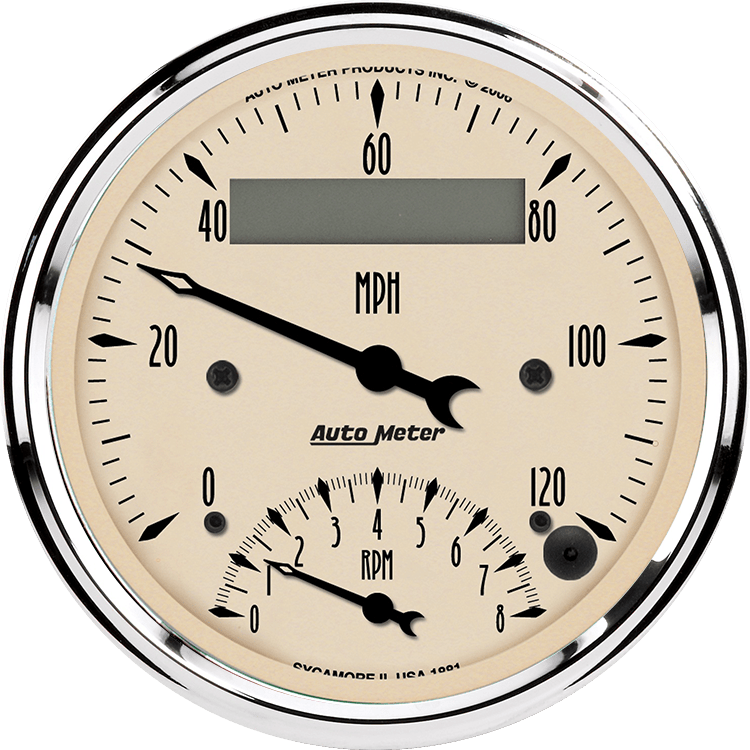 1881 Auto Meter Antique Beige 3 3/8" Speedometer/Tachometer Combo Gauge (120 MPH / 8,000 RPM)