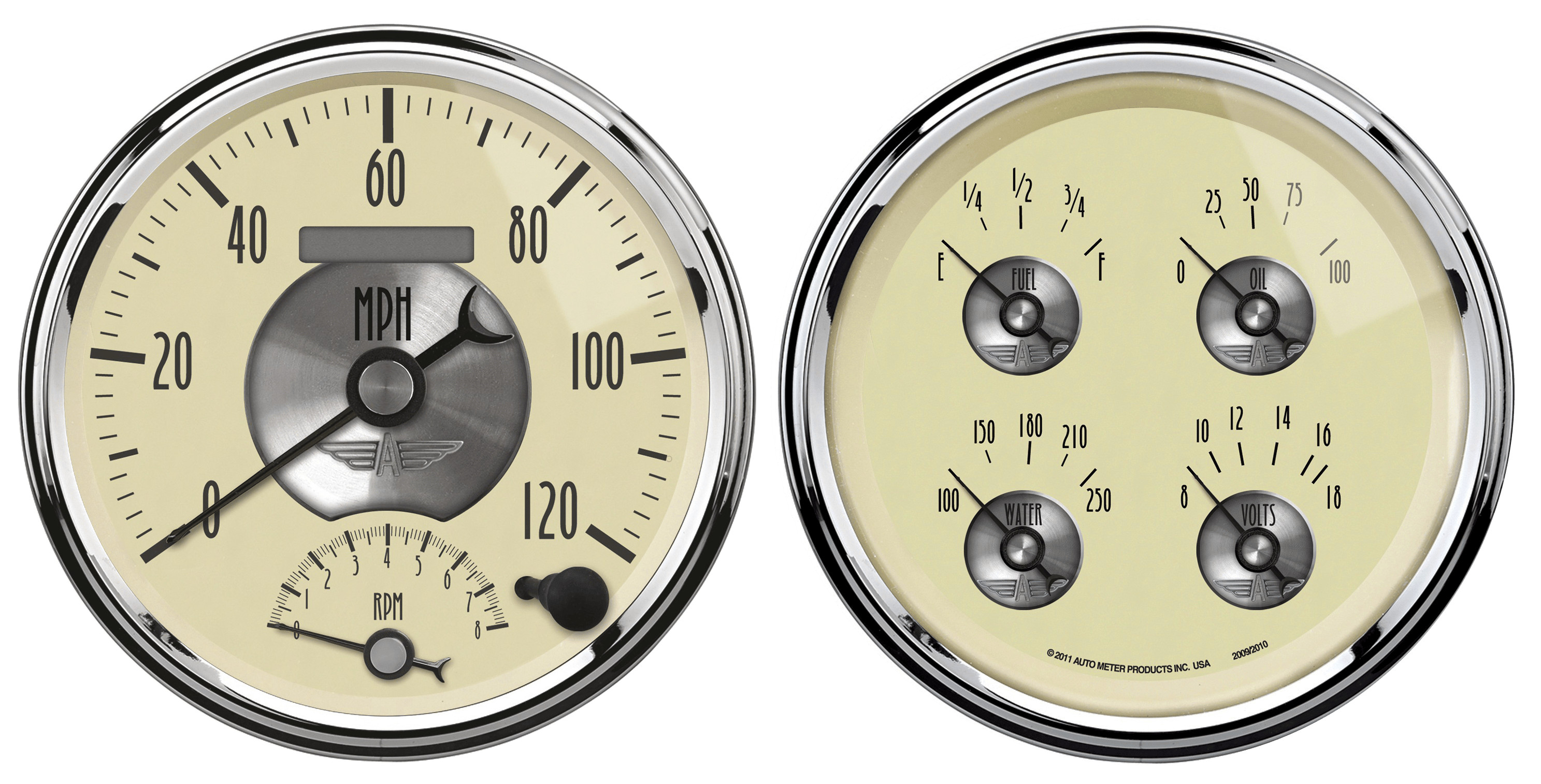 2004 AutoMeter Prestige Antique Ivory 2 Gauge Kit (5" Quad & Tach/Speedo)