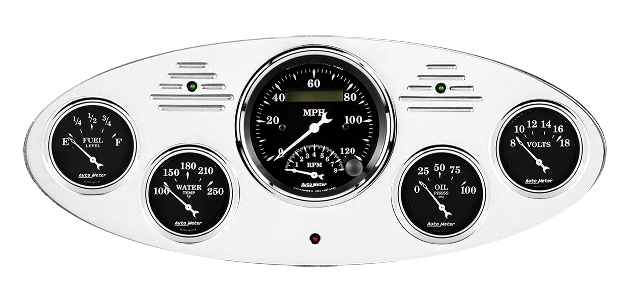 1934 Ford Truck Billet Aluminum Gauge Panel w/ Auto Meter Street Rod Series Gauges (Speedo/Tach)
