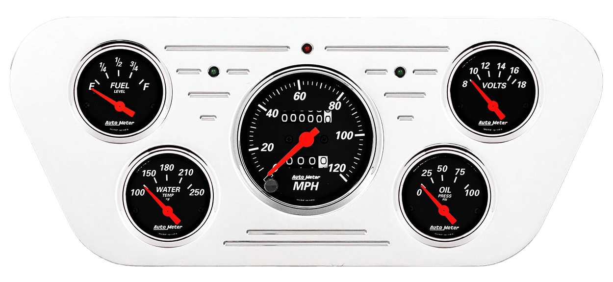 1953-55 Ford Truck Billet Aluminum Gauge Panel w/ AutoMeter Street Rod series gauges
