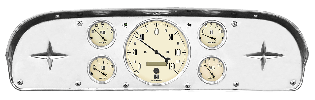 1957-1960 Ford Truck Aluminum Gauge Panel w/ AutoMeter Antique Beige Gauges