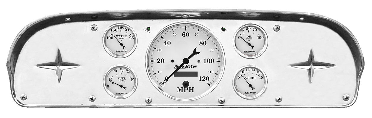 1957-1960 Ford Truck Aluminum Gauge Adapter Panel w/ AutoMeter Old Tyme White Gauges