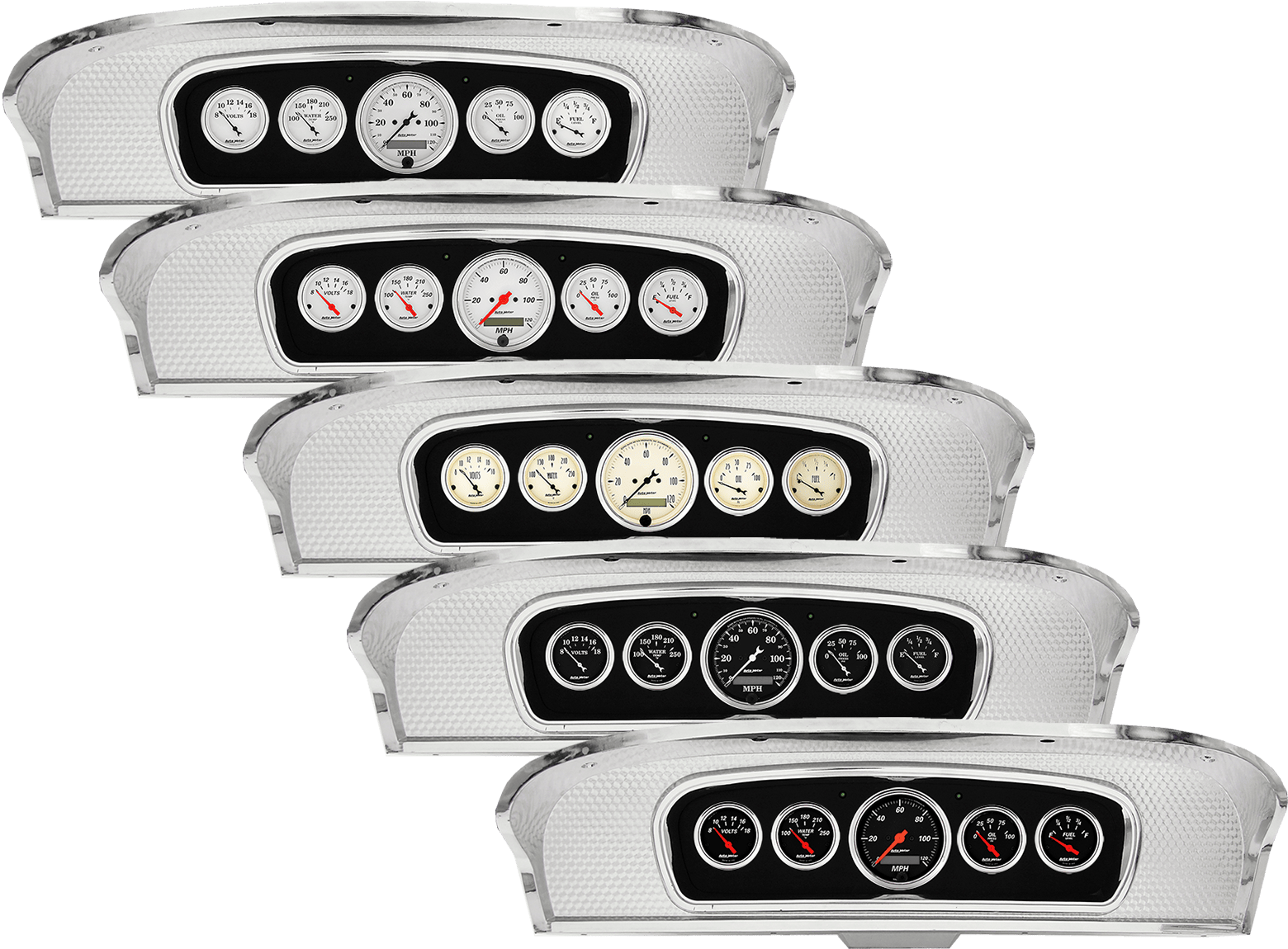 1965-1966 Ford Custom Cab Truck Aluminum Gauge Panel w/ Auto Meter Street Rod Series Gauges