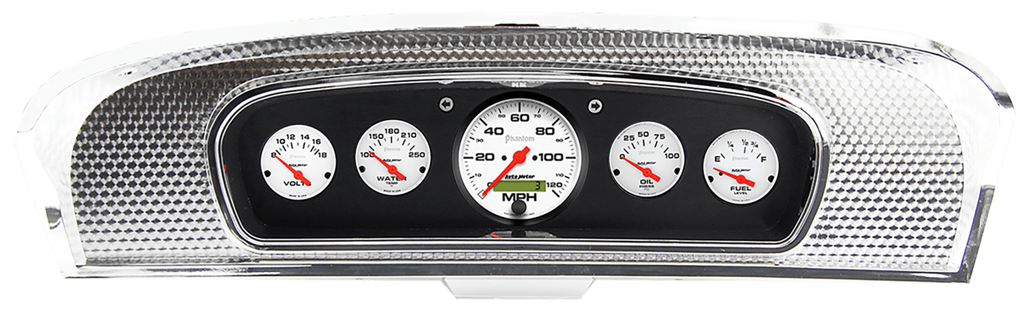 1965-1966 Ford Custom Cab Truck Brushed Black Anodized Aluminum Gauge Panel w/ Auto Meter Phantom Gauges