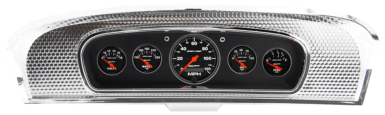 1965-1966 Ford Custom Cab Truck Brushed Black Anodized Aluminum Gauge Panel w/ Auto Meter Sport-Comp Gauges