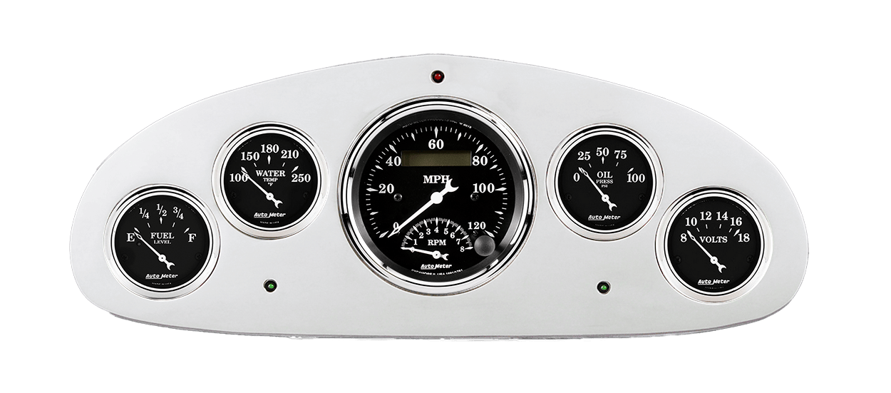 1934 Chevy Master Aluminum Gauge Panel w/ Auto Meter Street Rod Series Gauges (Speedo/Tach)