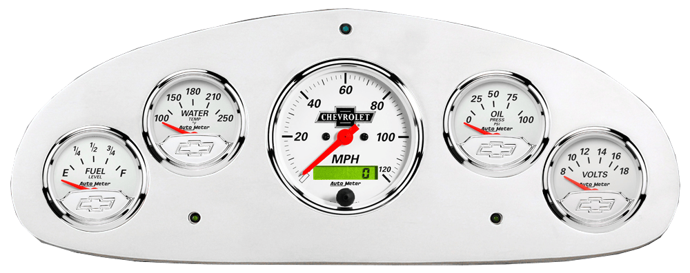 1934 Chevy Master Billet Aluminum Gauge Panel w/ AutoMeter Chevy Vintage Gauges