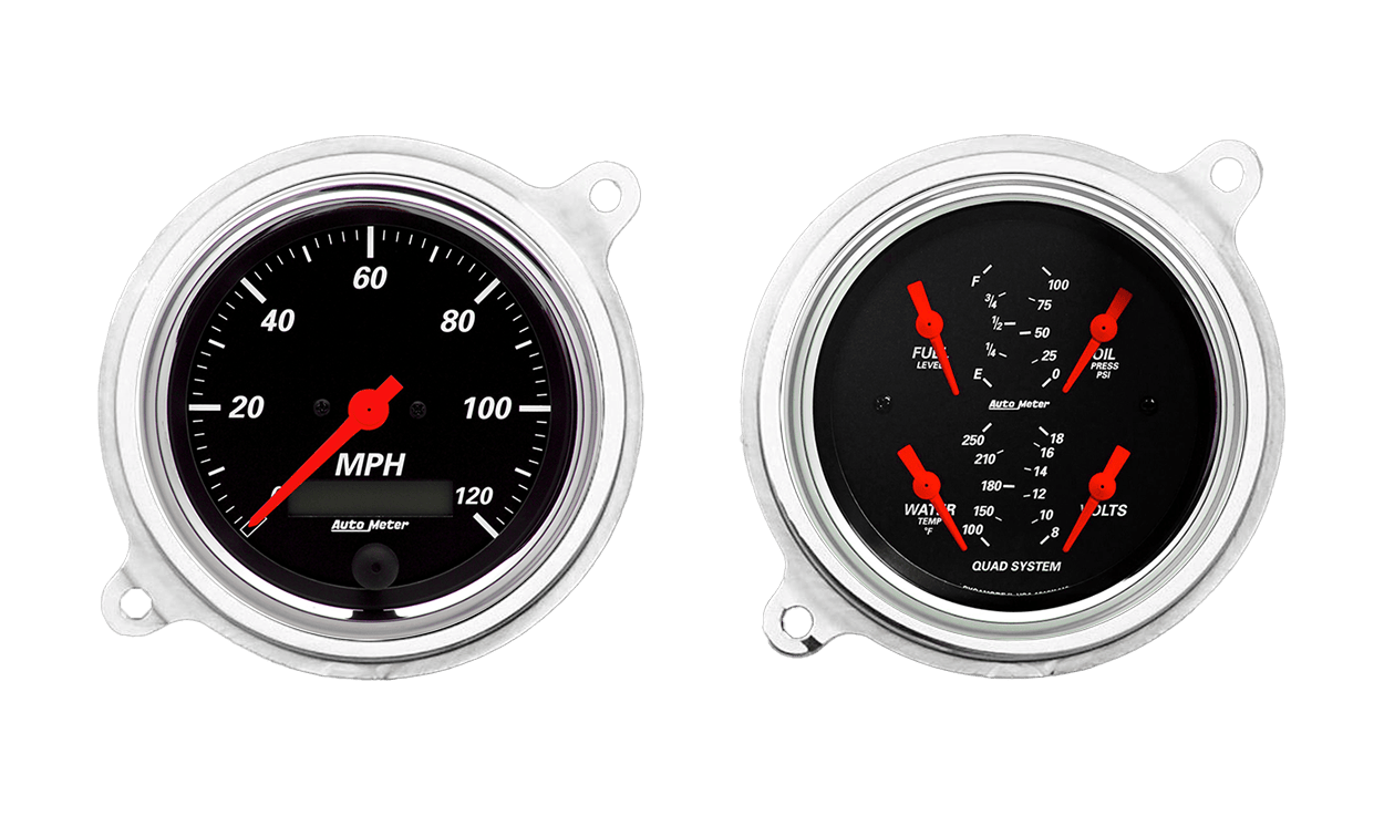 1936 Chevy Standard Aluminum Adapter Rings w/ Auto Meter Street Rod Series Gauges