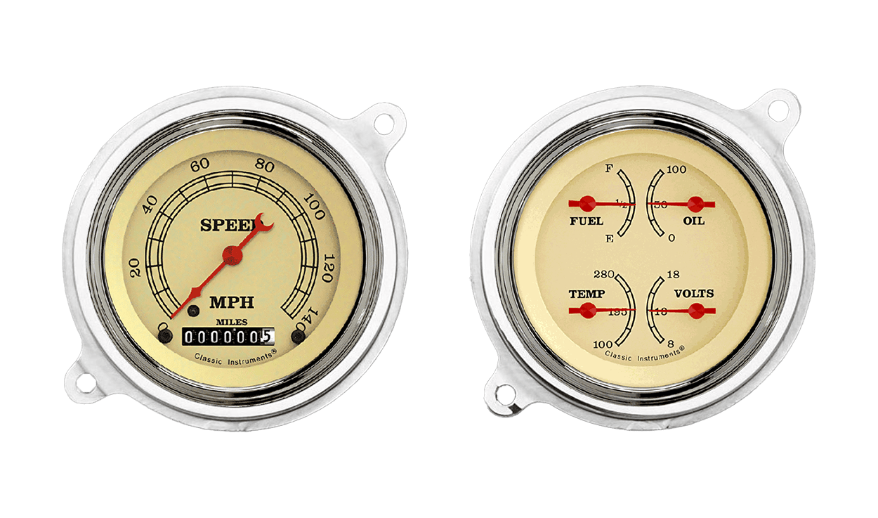 1936 Chevy Standard Aluminum Adapter Rings w/ Classic Instruments Gauges