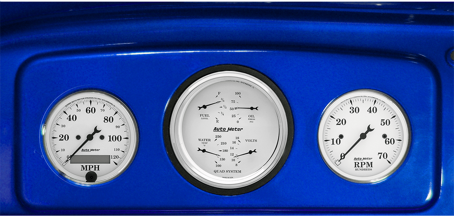 1935-1936 Chevy Master or 1935-1939 Chevy Truck Gauge Adapter w/ Auto Meter Old Tyme White Gauges