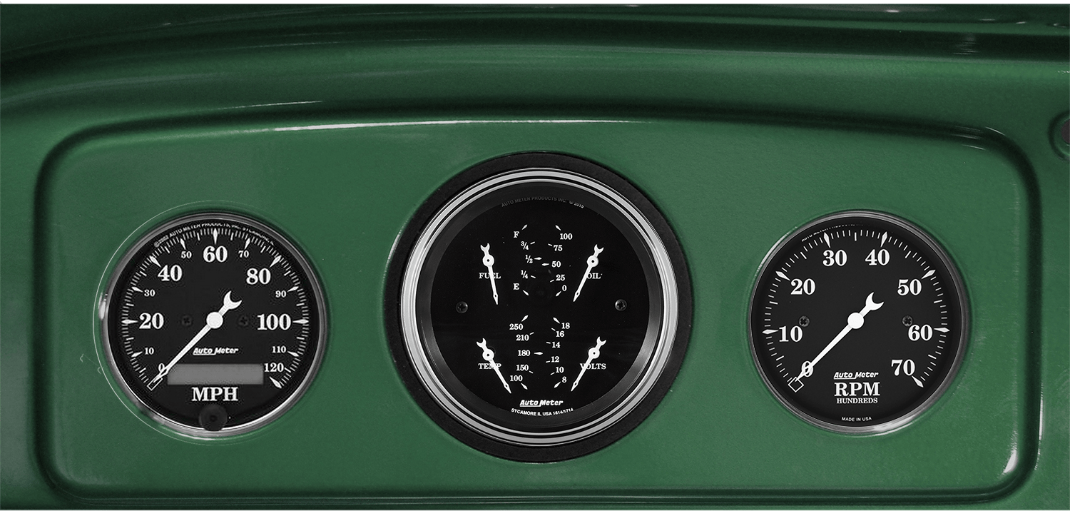1935-1936 Chevy Master or 1935-1939 Chevy Truck Gauge Adapters w/ Auto Meter Old Tyme Black Gauges