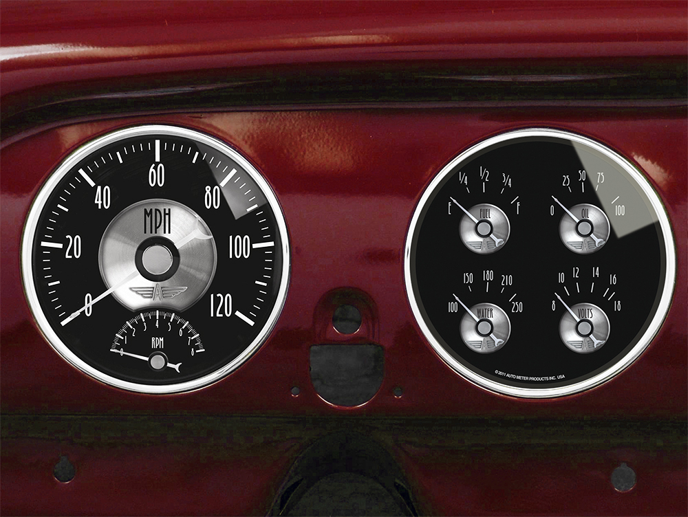 1951-1952 Chevy Car Billet Aluminum Adapter Rings w Auto Meter Prestige Series Gauges