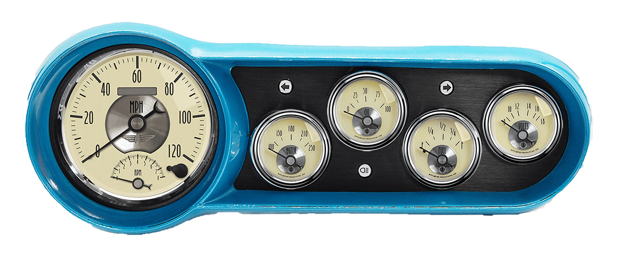 1953-1954 Chevy Car Gauge Panels w/ Auto Meter Antique Ivory Gauges